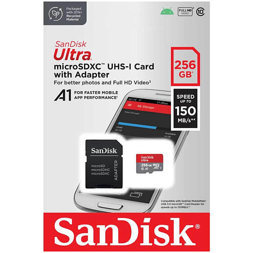 Карта памяти Micro SecureDigital 256Gb SanDisk Ultra microSDXC class 10 UHS-1 A1 SDSQUAC-256G-GN6MA
