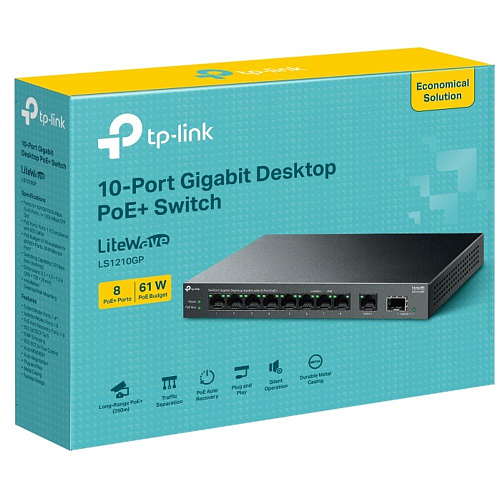 Коммутатор TP-LINK LS1210GP неуправляемый 9 портов 10/100/1000Мбит/с 8хPoE+