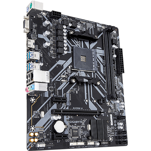 Материнская плата Gigabyte B450M H B450 Socket AM4 2xDDR4, 4xSATA3, RAID, 1xM.2, 2xPCI-E16x, 4xUSB3.1, D-Sub, HDMI, Glan, mATX