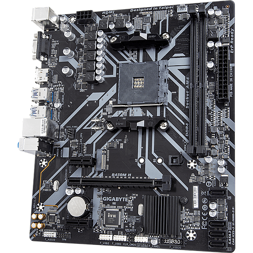 Материнская плата Gigabyte B450M H B450 Socket AM4 2xDDR4, 4xSATA3, RAID, 1xM.2, 2xPCI-E16x, 4xUSB3.1, D-Sub, HDMI, Glan, mATX