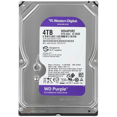 Внутренний жесткий диск 3,5" 4Tb Western Digital (WD44PURZ) 256Mb 5400rpm SATA3 Purple