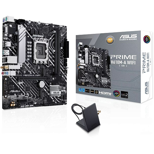 Материнская плата ASUS Prime H610M-A WiFi H610 Socket-1700 2xDDR5, 4xSATA3, 2xM.2, 1xPCI-E16x, 2xUSB3.2, D-Sub, DP, HDMI, WiFi, Glan, mATX
