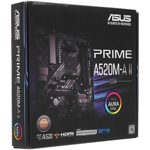 Материнская плата ASUS Prime A520M-A II/CSM A520 Socket AM4 4xDDR4, 4xSATA3, RAID, 1xM.2, 1xPCI-E16x, 4xUSB3.2, D-Sub, DP, HDMI, Glan, mATX