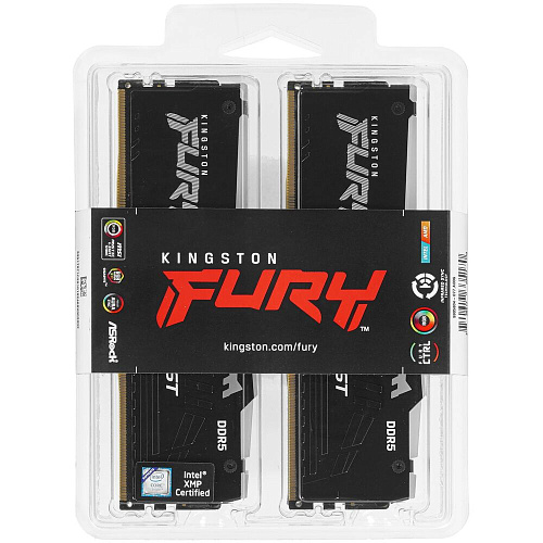 Модуль памяти DIMM 128Gb 4х32Gb DDR5 PC44800 5600MHz Kingston Fury Beast RGB Black (KF556C40BBAK4-128)