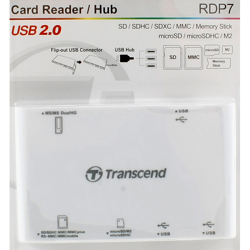 Card Reader Transcend All in 1+3-port USB hub SDHC (TS-RDP7W) USB 2.0 Белый