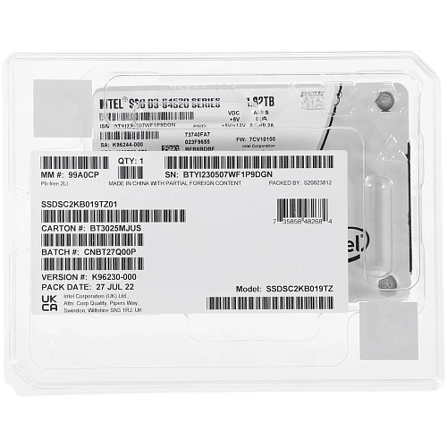 Внутренний SSD-накопитель 1.92Tb Intel SSDSC2KB019TZ01 SATA3 2.5" D3-S4520-Series