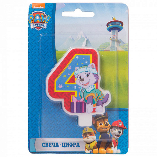 Свеча-цифра №4 "Щенячий патруль", 8 см