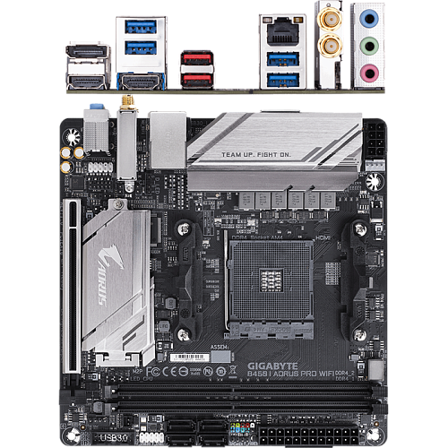 Материнская плата Gigabyte B450 I AORUS Pro WIFI Socket-AM4 AMD B450 2xDDR4, 4xSATA3, RAID, 1xM.2, 1xPCI-E16x, 6xUSB 3.1, DP, 2xHDMI, 802.11ac, Glan, Mini-ITX R… УЦЕНКА