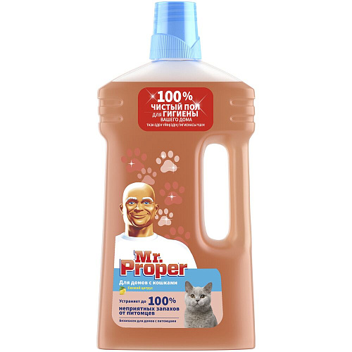 Mr. Proper Моющее средство для уборки в домах с кошками Свежий цитрус, 1 л.
