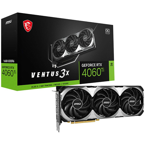 Видеокарта MSI GeForce RTX 4060 Ti 16384Mb, Ventus 3X 16G OC (RTX 4060 Ti Ventus 3X 16G OC) 1xHDMI, 3xDP, Ret