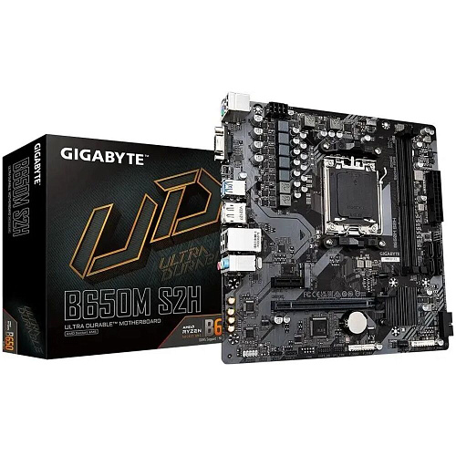 Материнская плата Gigabyte B650M S2H Socket-AM5 AMD B650 2xDDR5, 4xSATA3, RAID, 2xM.2, 1xPCI-E16x, 2xUSB3.2, D-Sub, DP, HDMI, 2.5Glan, mATX Ret