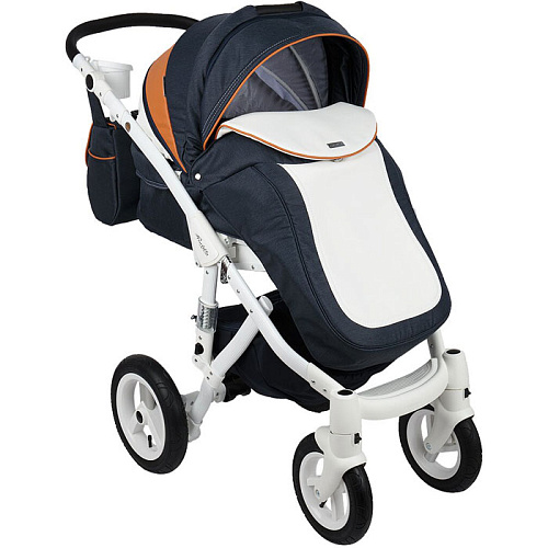 Коляска 2 в 1 Adamex Barletta New (джинс+белый+оранжевый B-7)