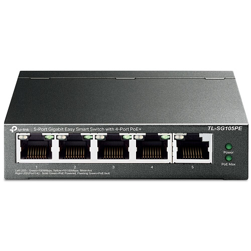 Коммутатор TP-LINK TL-SG105PE управляемый 5x1000BASE-T PoE+  metal case