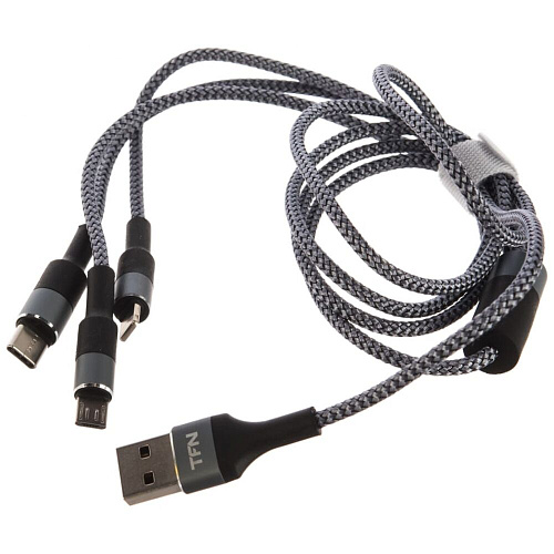 Кабель 3 в 1 1.2m TFN CFZ3IN1GR с разъемом USB A на Type-C/Lightning/microUSB серый