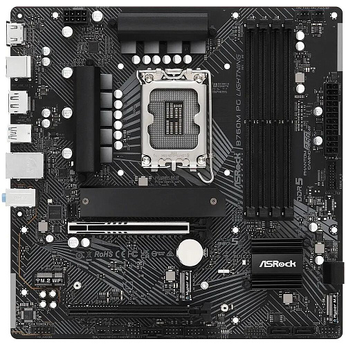 Материнская плата ASRock B760M PG Lightning B760 Socket-1700 4xDDR5, 4xSATA3, RAID, 3xM.2, 2xPCI-E16x, 3xUSB3.2, 1xUSB3.2 Type C, DP, HDMI, 2.5Glan, mATX