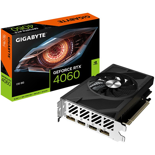 Видеокарта Gigabyte GeForce RTX 4060 8192Mb, D6 8Gb (GV-N4060D6-8GD) 2xHDMI, 2xDP, Ret