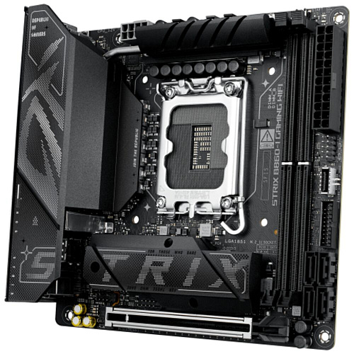 Материнская плата ASUS ROG Strix B860-I Gaming WiFi B860 Soc-1851 2xDDR5, 4xSATA3, RAID, 2хM.2, 1xPCI-E16x, 4xUSB3.2, 2xUSB3.2 Type C, DP, HDMI, WiFi, 2.5Glan, Mini-ITX