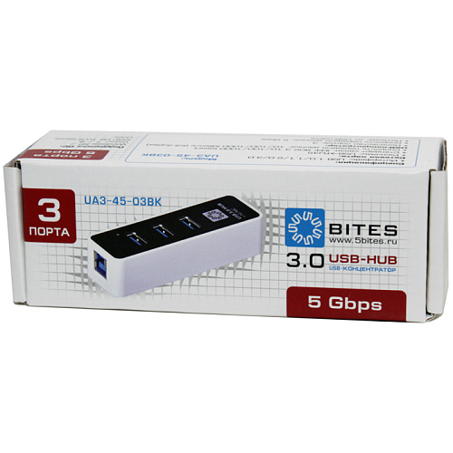 3-port USB3.0 Hub 5bites UA3-45-03BK Черный +LAN