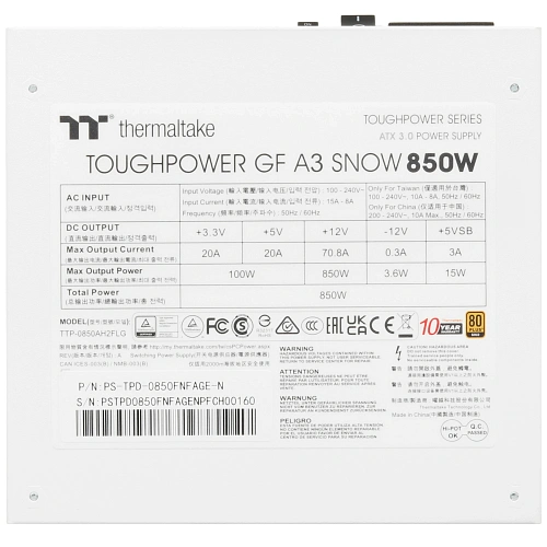 Блок питания 850W Thermaltake Toughpower GF A3 Snow (PS-TPD-0850FNFAGE-N)
