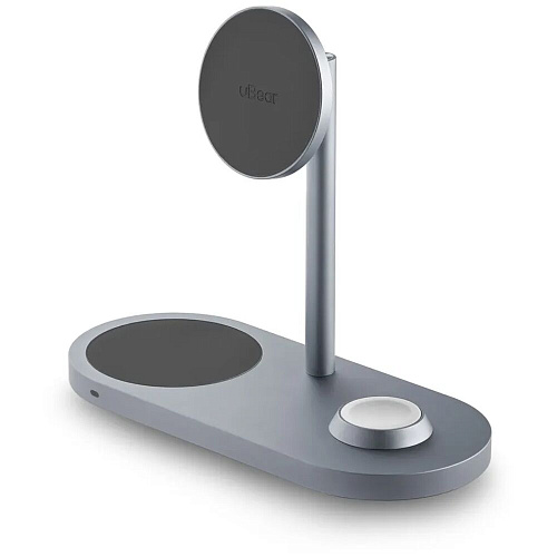 Беспроводная зарядная панель 3 в 1 Для IPhone, Apple Watch, Airpods uBear Stage Pro 30W Grey УЦЕНКА