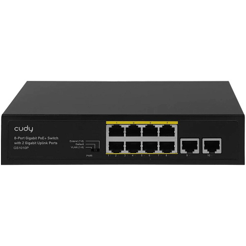 Коммутатор Cudy GS1010P неуправляемый 8 портов 10/100/1000Мбит/с PoE+, 2 порта 10/100/1000Мбит/с uplink