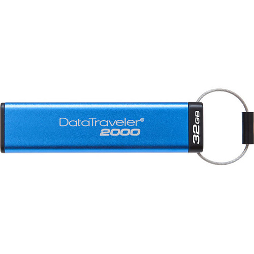 USB Flash накопитель 32GB Kingston Data Traveler 2000 256-AES, keypad (DT2000/32GB) Black/Blue USB3.0