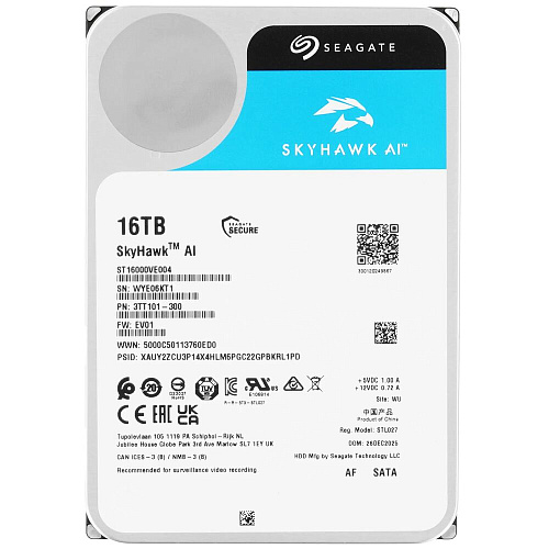 Внутренний жесткий диск 3,5" 16Tb Seagate (ST16000VE004) 512Mb 7200rpm SATA3 Surveillance SkyHawk AI