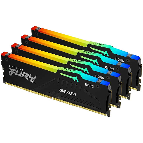 Модуль памяти DIMM 128Gb 4х32Gb DDR5 PC44800 5600MHz Kingston Fury Beast RGB Black (KF556C40BBAK4-128)