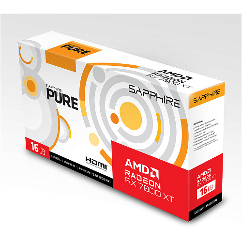 Видеокарта Sapphire AMD Radeon RX 7800 XT Pure Gaming 16G 16384Mb, (11330-03-20G) 2xDP, 2xHDMI, Ret