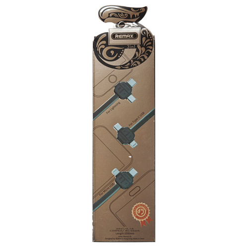 Кабель 3 в 1 REMAX с разъемом Apple Lightning/micro-USB/Type C 1м черный