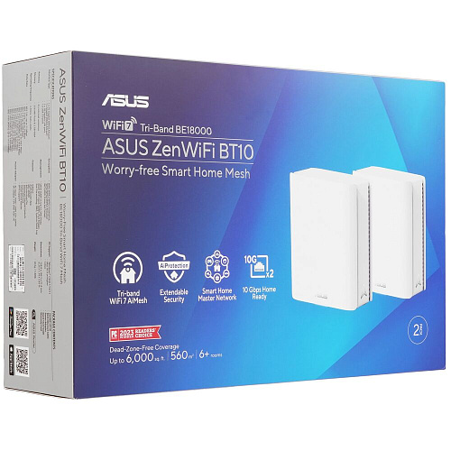 Mesh система ASUS ZenWiFi BT10 (2pk) 802.11 a/b/g/n/ac/ax/be 2,4 ГГц, 5ГГц и 6ГГц USB3.0