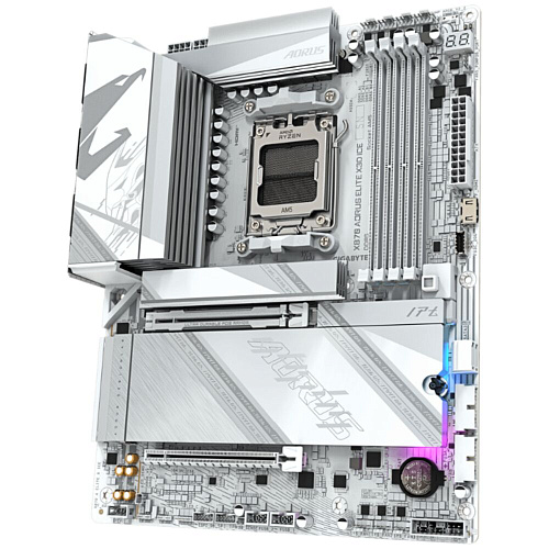 Материнская плата Gigabyte X870 AORUS Elite X3D Ice Socket-AM5 AMD X870 4xDDR5, 2xSATA3, RAID, 4xM.2, 2xPCI-E16x, 6xUSB3.2, 3xUSB3.2 Type C, HDMI, WiFi, 5Glan, ATX