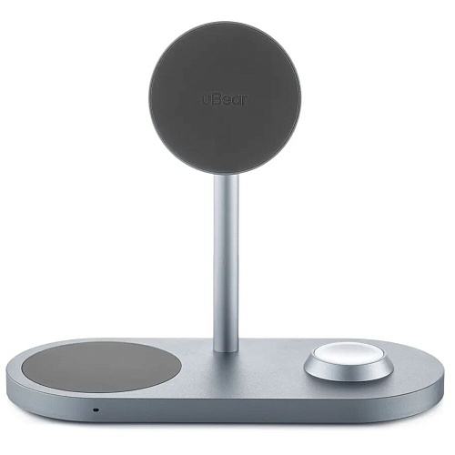 Беспроводная зарядная панель 3 в 1 Для IPhone, Apple Watch, Airpods uBear Stage Pro 30W Grey УЦЕНКА