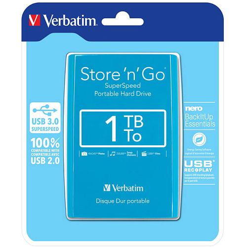 Внешний жесткий диск 2.5" 1000Gb Verbatim 53175 USB3.0 5400rpm Store'n'Go Style голубой