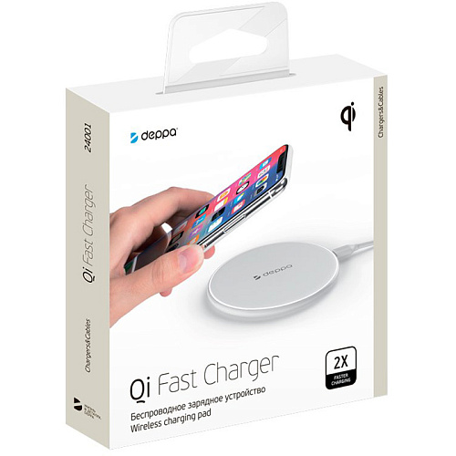 Беспроводная зарядная панель Deppa Qi Fast Charger (24001), White