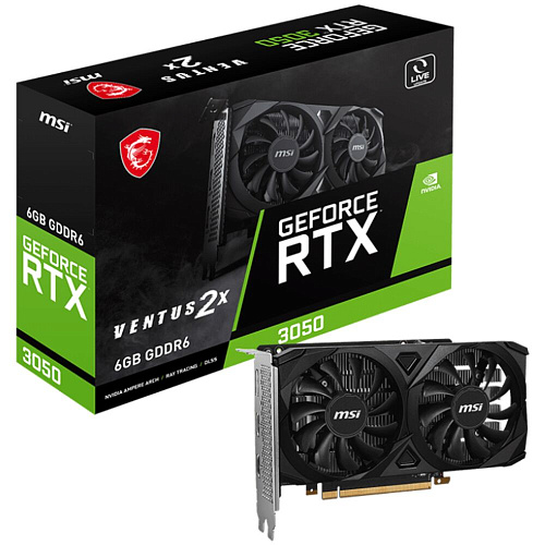 Видеокарта MSI GeForce RTX 3050 6144Mb, Ventus 2X 6G (RTX 3050 Ventus 2X 6G) 2xHDMI, 1xDP, Ret