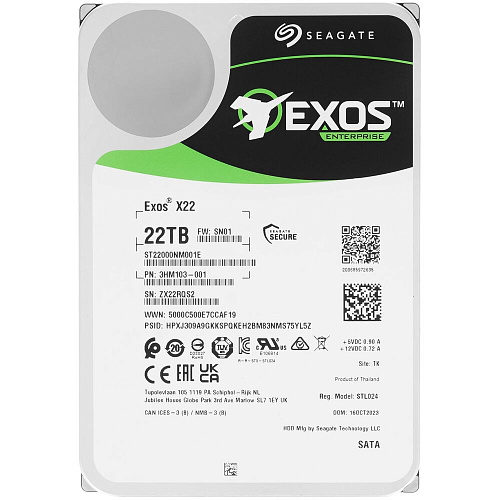 Внутренний жесткий диск 2,5" 22Tb Seagate (ST22000NM001E) 512Mb 7200rpm SATA3 Exos X22 RECERTIFIED