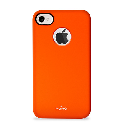 Чехол для iPhone 4/iPhone 4S PURO Soft Cover Fluorescent + пленка на экран, (пластик, оранжевый)