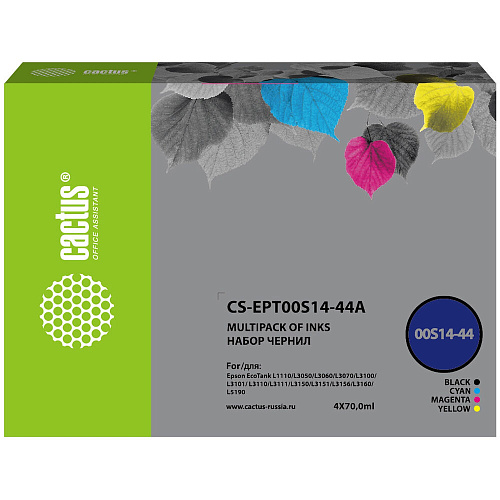 Картридж Cactus CS-EPT00S14-44A 103 многоцветный набор 4x70мл для Epson L1110 Ecotank/L3100/L3101/L3110/L3150/L3151