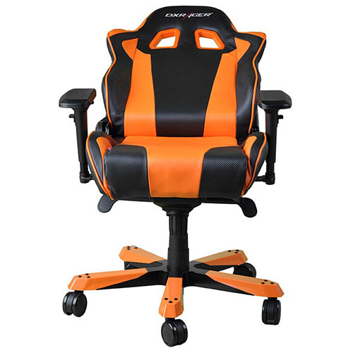 Кресло для геймера DXRacer King чёрно-оранжевое (OH/KS06/NO, экокожа, регулируемый угол наклона)
