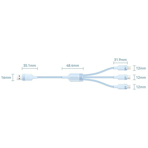 Кабель USB-A 2.0 - Type C/MicroB/Lightning 1.5м. Vention (CTRBG) черный