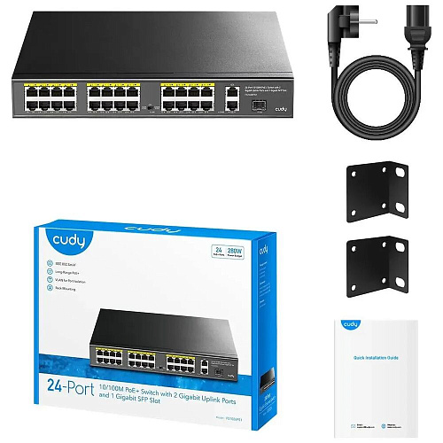 Коммутатор Cudy FS1026PS1 неуправляемый 24 порта 100бит/с PoE 2x1Гбит/с 1хSFP