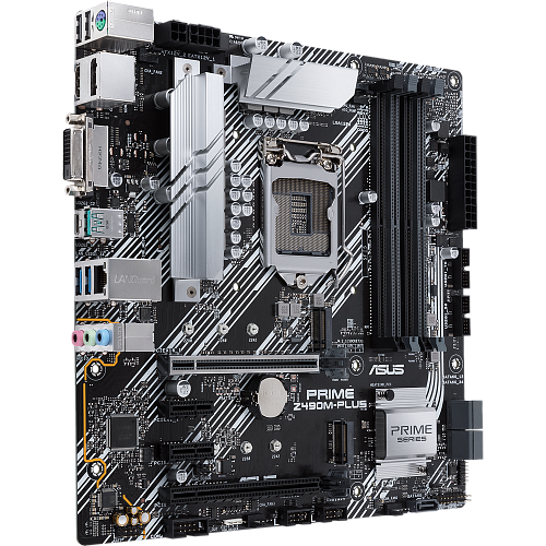 Материнская плата ASUS Prime Z490M-Plus Z490 Socket-1200 4xDDR4, 5xSATA3, RAID, 2xM.2, 2xPCI-E16x, 3xUSB3.2, 1xUSB3.2 Type C, DVI-D, HDMI, DP, Glan, mATX
