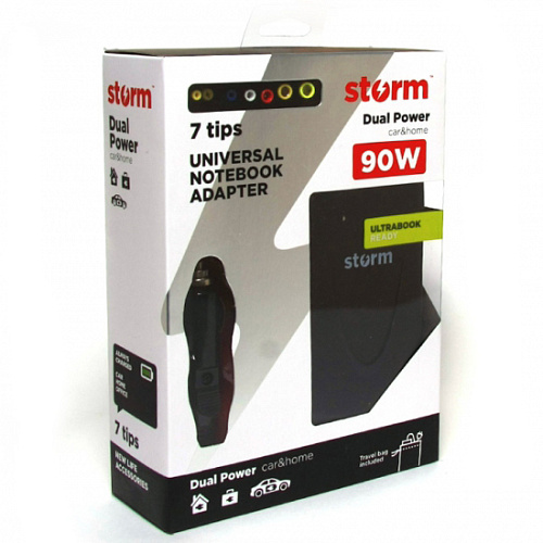 Адаптер питания от сети Storm для ноутбуков DL90, 90W, EU AC power cord& Car Cigaratte Plug