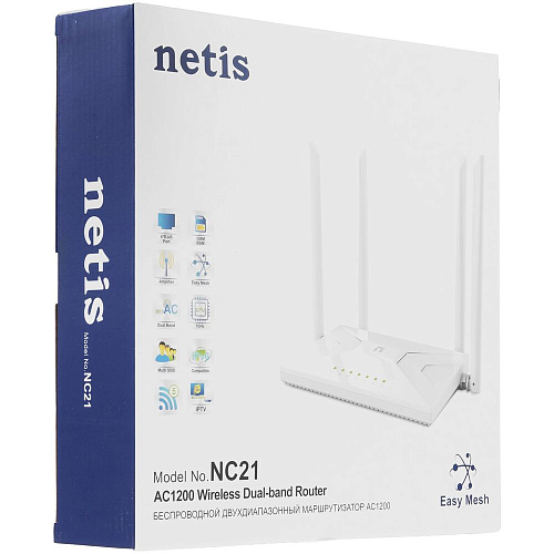 Беспроводной маршрутизатор Netis NC21, 802.11ac, 1167Мбит/с, 2.4ГГц и 5ГГц, 3xLAN, 1xWAN