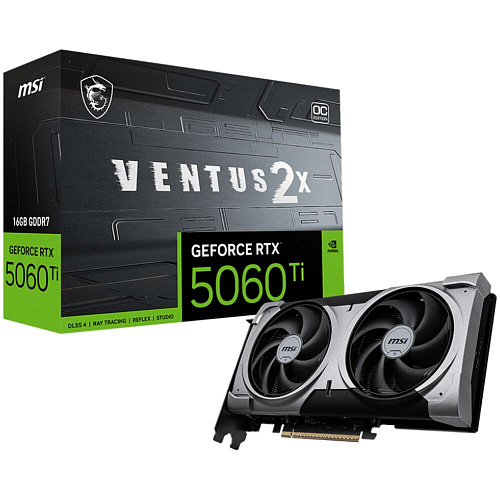 Видеокарта MSI GeForce RTX 5060 Ti 16384Mb, Ventus 2X OC Plus 16 Gb (RTX 5060 Ti 16G Ventus 2X OC Plus) 1xHDMI, 3xDP, Ret