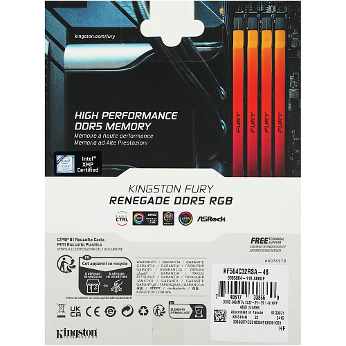 Модуль памяти DIMM 48Gb DDR5 PC51200 6400MHz Kingston Fury Renegade RGB Silver (KF564C32RSA-48)