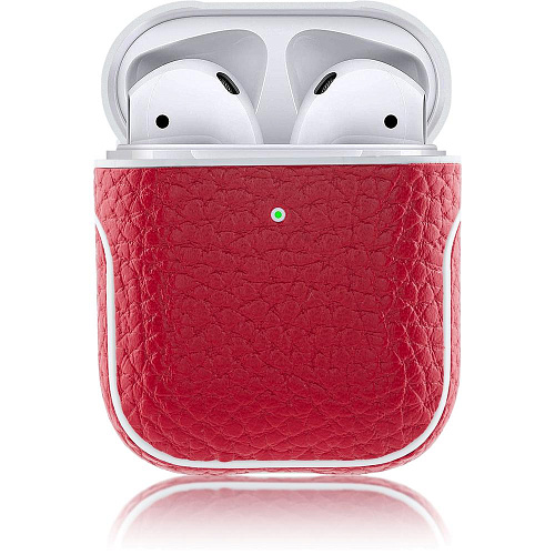 Чехол кожаный Brosco для Apple AirPods 2 красный