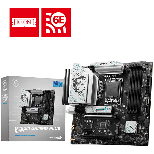 Материнская плата MSI B760M Gaming Plus WiFi B760 Socket-1700 4xDDR5, 4xSATA3, RAID, 2xM.2, 2xPCI-E16x, 4xUSB3.2, 2xDP, 2xHDMI, WiFi, 2.5Glan, mATX УЦЕНКА