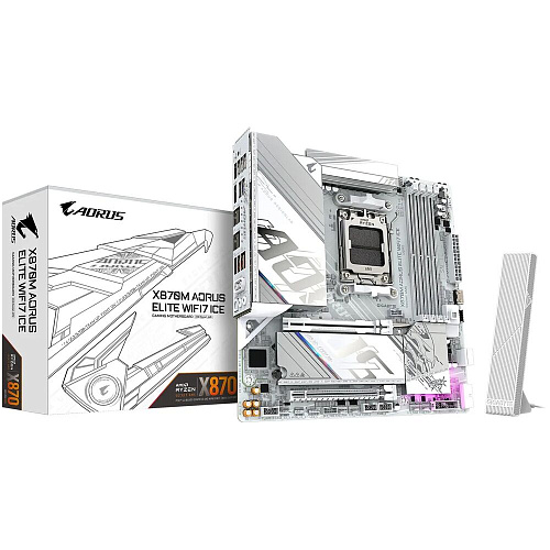 Материнская плата Gigabyte X870M AORUS Elite WiFi7 Ice Socket-AM5 AMD X870 4xDDR5, 2xSATA3, RAID, 2xM.2, 2xPCI-E16x, 5xUSB3.2, 2xUSB3.2 Type C, HDMI, 2.5Glan, mATX Ret